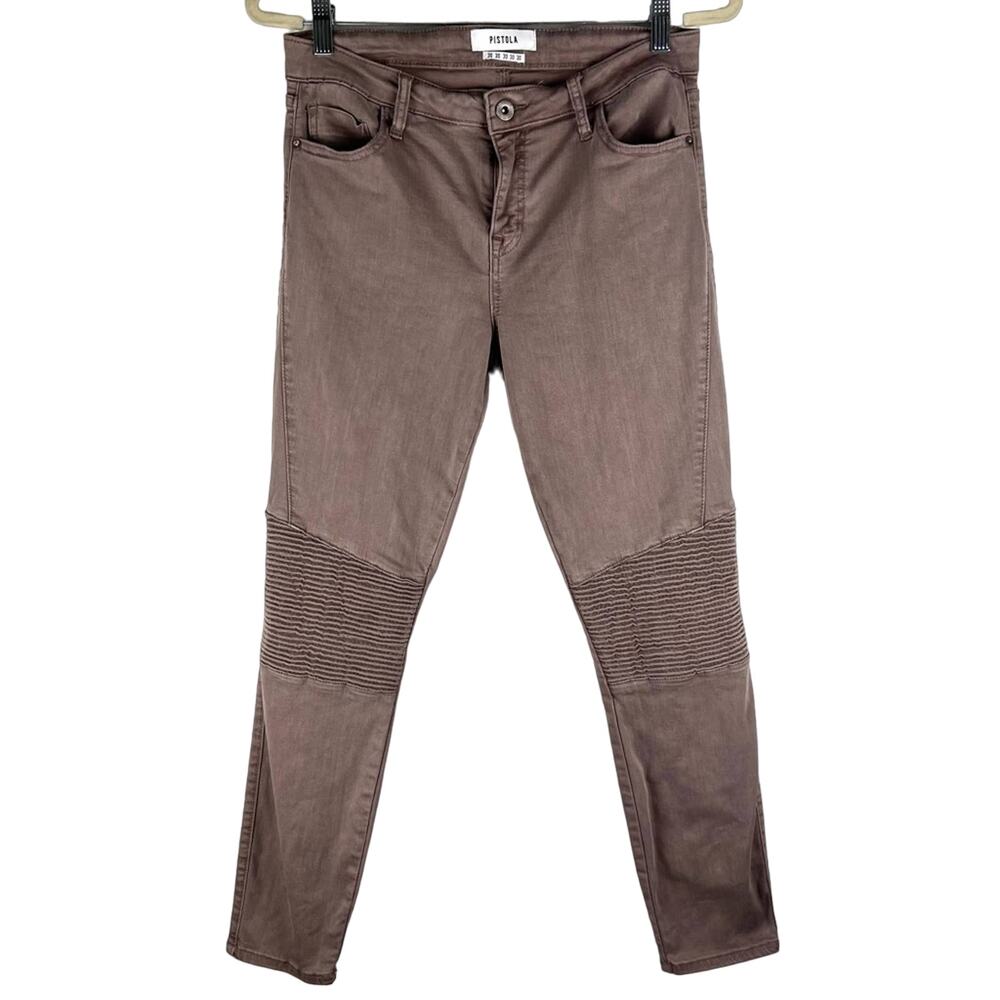 Pistola Audrey Mid-Rise Moto Skinny Jeans Woodrose 30 Bikercore